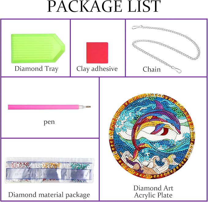 Pavemlo Hanging Diamond Art Kits for Adults Dolphin – 8x8 Inch Double-Sided Acrylic Board DIY Crystal Diamond Suncatcher Pendant, Sparkling Home Wall or Window Decoration Handmade Gift