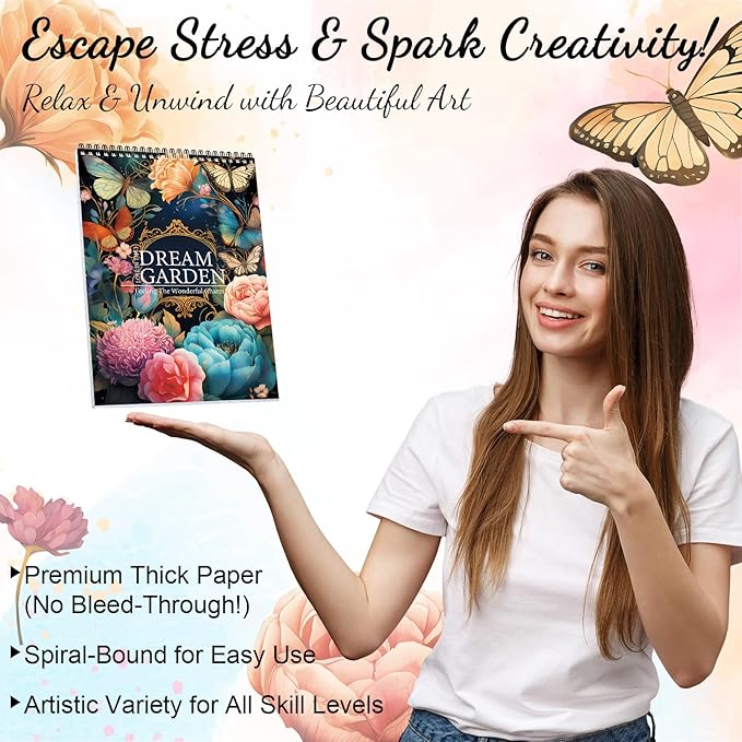 Adult Coloring Book for Women, Coloring Books for Adults Relaxation, Spiral Bound Adult Coloring Book for Women Relaxation Page One Sided Design,Thick Paper Non-Bleed, Mindfulness Gifts Arts and Crafts to Relax, Anxiety and Depression, 30 Pages of DREA...