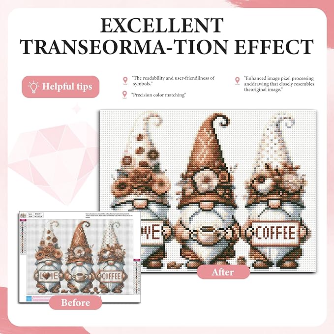 Yezavesu Gnome Diamond Art Kits for Adults, Coffee Diamond Painting Kit for Beginners, 5D DIY Round Full Drill Painting with Gem Art Craft Kits for Home Wall Decor 12x16 Inch