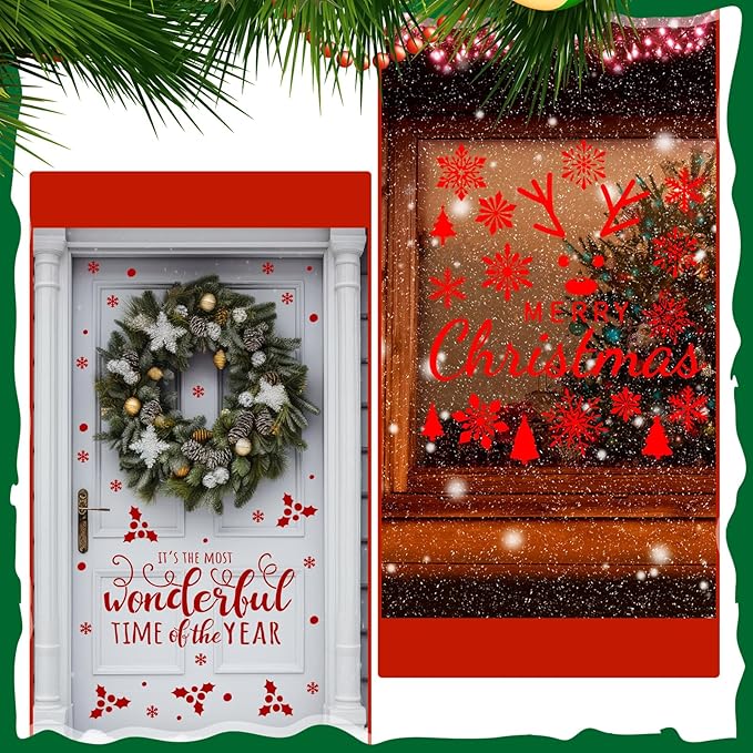 14 Pcs Christmas Stencils for Doormat Painting Welcome Merry Christmas Stencils Kit for DIY Craft Winter Xmas Decoration Reusable Polyester Film Template with Open Ring