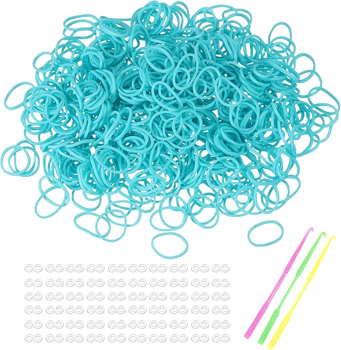 MECCANIXITY 1800 Pcs Loom Rubber Bands Kit with 75 Pcs S-Clips 3-Hooks Rubber Bands Refill Bracelet Making Kits for Weaving DIY Handcrafts Gift, Lake Blue