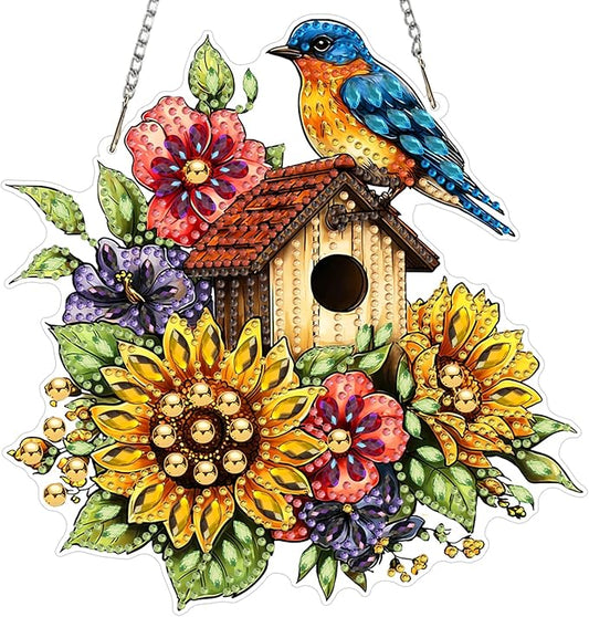 AIRDEA Birds Hanging Diamond Painting Kits,Special Shaped Diamond Art Kits for Beginner Sunflowers and Birds,Gem Art Pendant Decor 7.87x7.59in