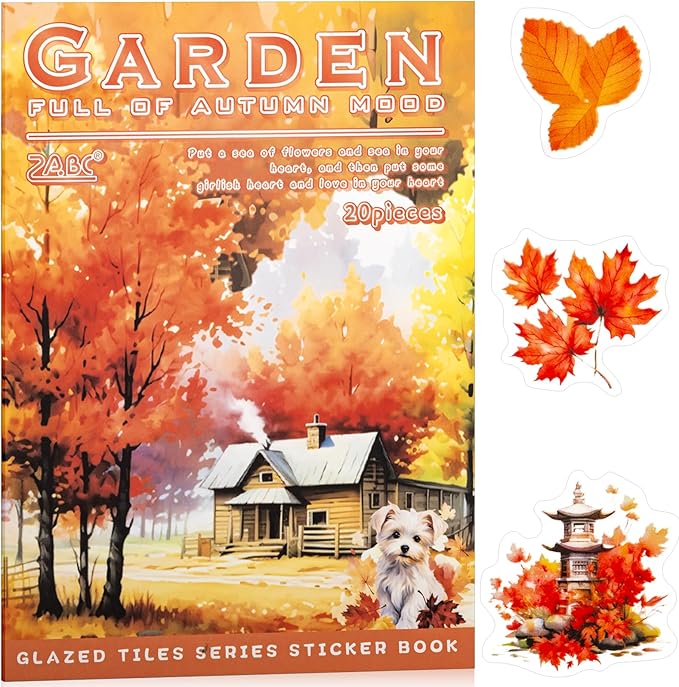 Autumn Filled The Garden Sticker Scrapbooking Supplies for Junk Journal, 20 Sheets PET Stickers - Vintage Journaling Stickers, Ephemera Sticker Book Pre Cut(TZ-009-003)