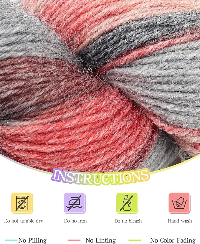 Katech Wool Yarn for Crocheting- 3 Pack 10.58oz/300g Cashmere Yarn- 52% Wool, 10% Cashmere, 38% Polyester, DK Weight Yarns #3-885 Yards Hand Dyed Yarns for Knitting Socks Sweater Shawl-Black Red