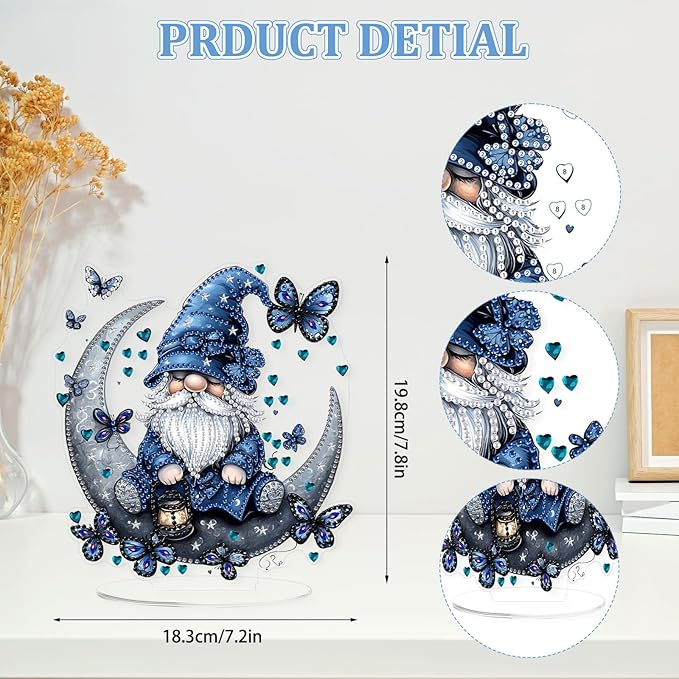 KEYIFA Diamond Painting Desktop Ornament, DIY Gnome Diamond Art for Adults Beginner, Moon Gem Arts Table Decor Special Shaped Rhinestone Crafts Home Desk Decoration Gift, Double Sided