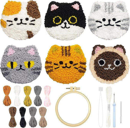 Morledoa Punch Needle Coasters Kit, Punch Needle Kits Adults Beginner, Cat Coasters Kit with Adhesive Felt, Yarns, Embroidery Hoop, Instruction