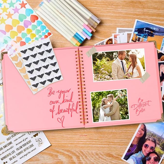 Joyberg Scrapbook 80 Pages, Scrapbooking Supplies 8 x 8 In, Scrapbook Album Suitable for Album Memory Book Wedding, Anniversary Family, DIY Craft Projects (Pink)