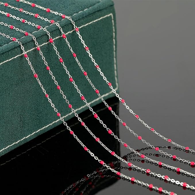 UMAOKANG 10 Meters Stainless Steel Chain Roll Enamel Beads Chain for Jewelry Making Cable Necklace Chain Women Necklace Bracelet DIY Jewelry Supplies Findings