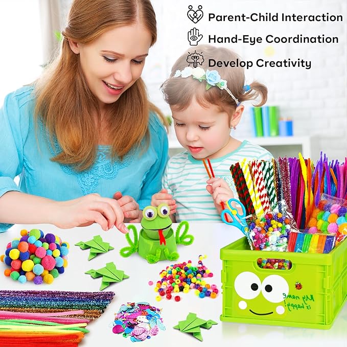 FUNZBO Easter Arts and Crafts Supplies for Kids - Craft Kits with Pipe Cleaners, Popsicle Stickers, Construction Paper, Pom Poms & Googly Eyes, Birthday Gifts for Girls & Boys Age 4+