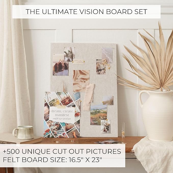Inspirational Vision Board Kit – Complete Set with Vision Board Book & Felt Board, Motivational Pictures & Quotes to Map Your Goals & Dreams - The Perfect Supplies to Visualize Goal Setting & Success