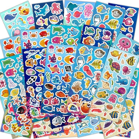 36 sheets ocean stickers for kids, 700+ under the sea fish animal stickers for scrapbooking, water bottles, kids party favors,crafts decorations
