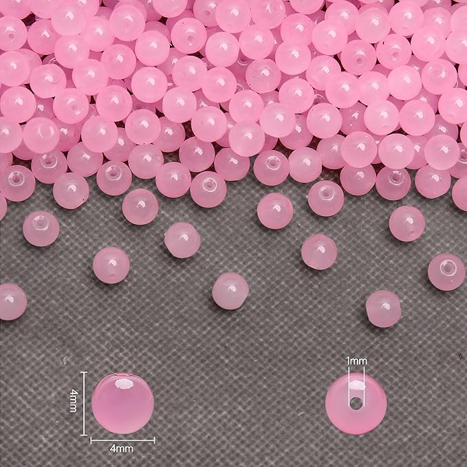 400PCs 4mm Light Pink Jade Glass Beads Bulk, Round Smooth Hole Glass Crystal Beads for Jewelry Making, DIY Bracelets, Necklaces, Bag Charms, Keychains and Craft Projects