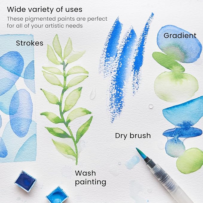 Arteza Watercolor Paint Set with Water Brush, 12 Watercolor Half Pans in Ocean Tones, Semi Moist, Art Supplies for Painting Stunning Seascapes