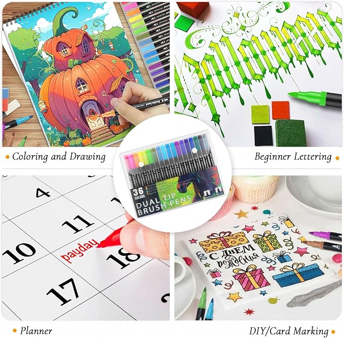3Pcs Adult Coloring Book for Women Relaxation, 36 Colors Markers with Spiral Bound Adult Coloring Book for Women, 36 Dual Tip Colors Markers, Anxiety Relief Mindfulness Gifts(Cottage & Garden & House)