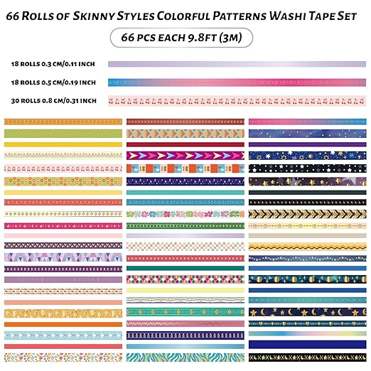 66 Rolls Gold Foil Washi Tape Set - Decorative Washi Stickers, Colored Tape, Cute Washi Tapes for Journaling Supplies, Scrapbooking Supplies kit, Junk Journal, Craft Supplies