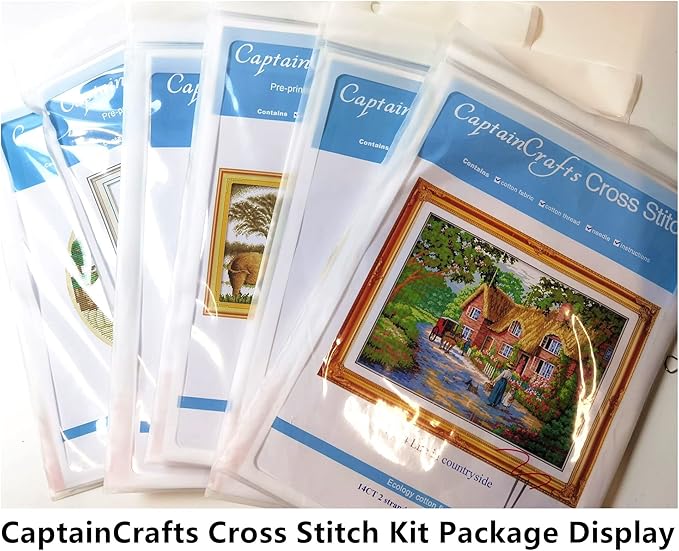 CaptainCrafts Cross Stitch Kits, New Counted Kit Unprinted 14CT Fabric Cross Stitching DIY Art DMC Needlecrafts Embroidery Kit for Adults Beginner (White, Ball Cactus Flower)