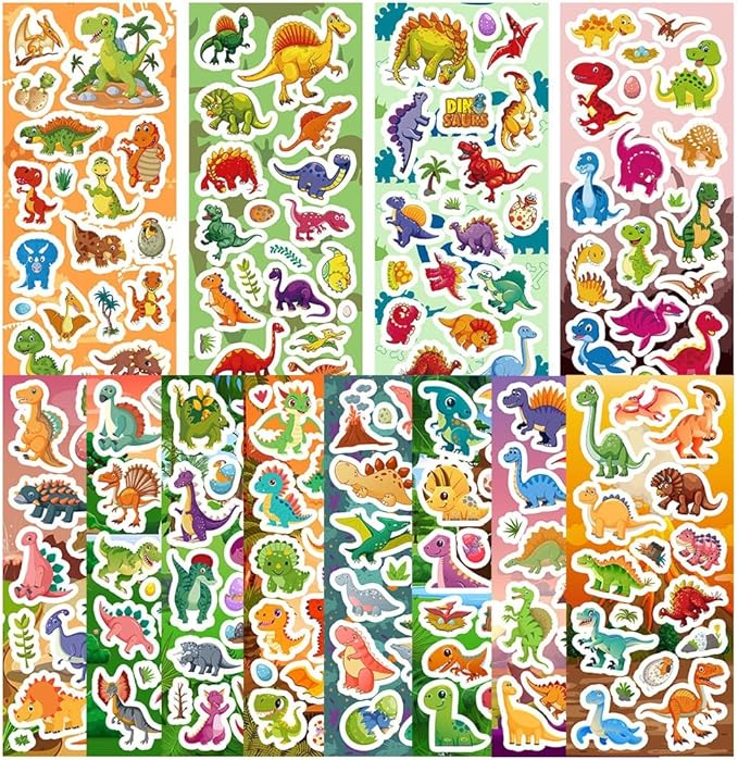 36 sheets dinosaur stickers for kids, 600+ cute dino stickers for scrapbooking, teachers rewards, goodie bag stuffers, birthday prizes