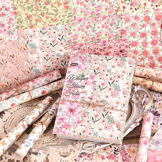 160 Sheets of Pink Flower Scrapbook Paper, journaling Scrapbook Supplies Craft Collage Paper Set, Junk Journal Bullet Journal Poster Room Decor for Card Making Decorative Gifts
