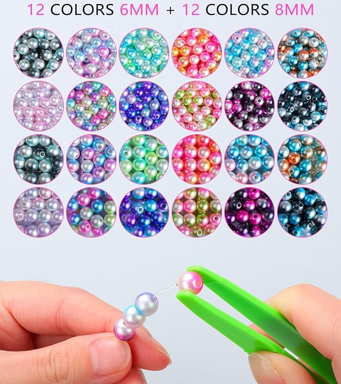 HINSOCHA Beads Bracelet Making Kit - 1020Pcs 6mm and 8mm Pearl-Like Beads for Jewelry Making, Gifts for Kids & Adults - Gradient