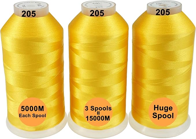 New brothreads - 40 Options- Various Assorted Color Packs of Polyester Embroidery Machine Thread Huge Spool 5000M for All Embroidery Machines -3xYellow
