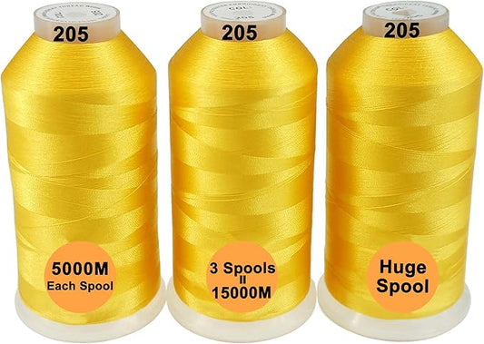 New brothreads - 40 Options- Various Assorted Color Packs of Polyester Embroidery Machine Thread Huge Spool 5000M for All Embroidery Machines -3xYellow
