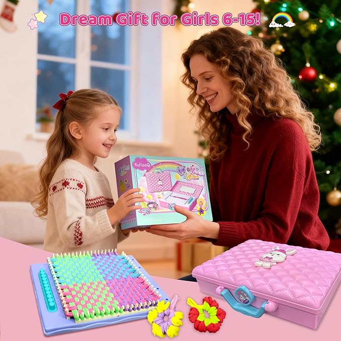 Weaving Loom Kit Toys & Friendship Bracelet Making Kit for Kids, Birthday Children's Day Gifts for Girls Ages 6 7 8-12, Potholder Coaster Rainbow Bands Weaving Kit, Creative DIY Arts and Craft Looms