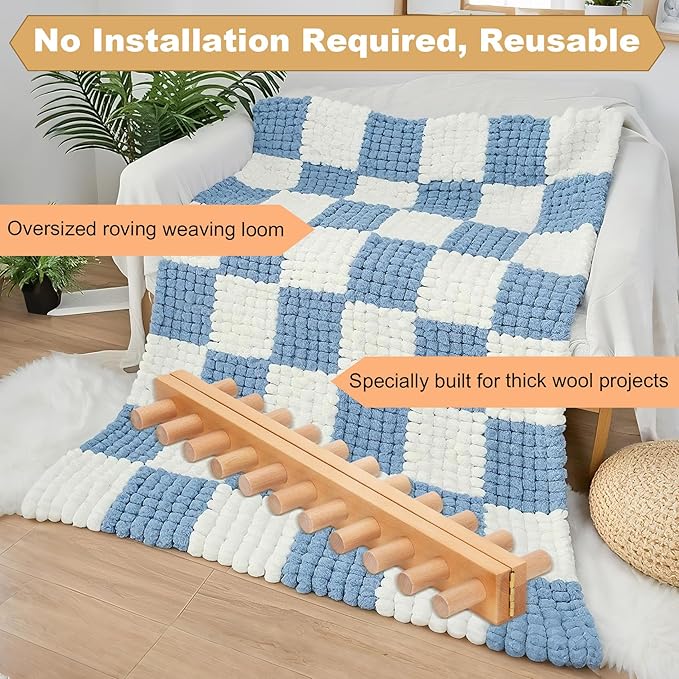 Sienson 73in Chunky Knitting Loom for Blanket Making – Foldable Wood Frame, Portable DIY Hand Knitting Kit for Beginners, Reusable Blanket Loom for Bulky Yarn Crafts & Gifts