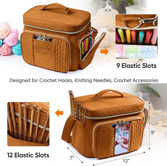 Crochet Bag Organizer - Yarn Bags for Crocheting - Crochet Storage Bag with Pockets for Crochet Hooks, Crochet Accessories - Yarn Organizers - Yarn Holders for Crocheting - Knitting Bags