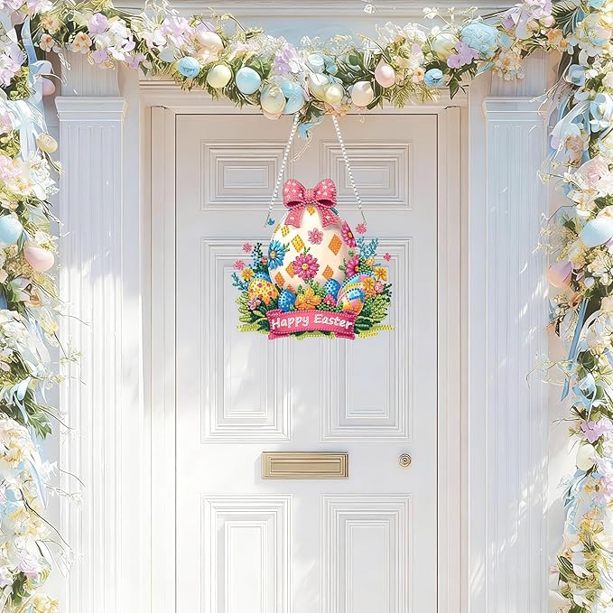 NAIMOER Easter Egg Diamond Art Hanging Kits for Adults, 5D Special Shaped Rhinestone, DIY Acrylic Spring Diamond Art Painting Window Pendants Home Garden Wall Hanging Ornament Kits, Double Sided