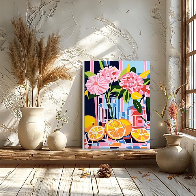 GHHKUD Flowers Paint by Numbers with Frame for Adults Beginners, DIY Lemons Paint by Numbers for Age 6-12, Art on Canvas Gifts Home Wall Decor 8x12in