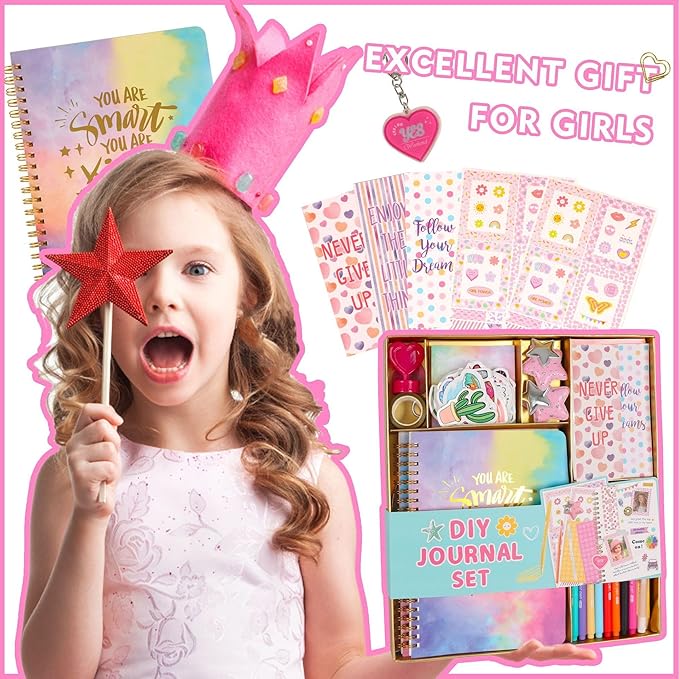 DIY Journal Kit for Girls, Teen Tween Girl Gifts Trendy Stuff, Stocking Stuffers, Scrapbook Supplies Stationery Set, Art Crafts Kit Ideal Gifts for Ages, 8 9 10 11 12 13 14 Year Old Girl