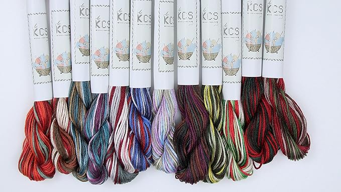 KCS Big skeins of 25 Meters Size 25 Color Variegated Cross Stitch Stranded Threads,12 skeins,02