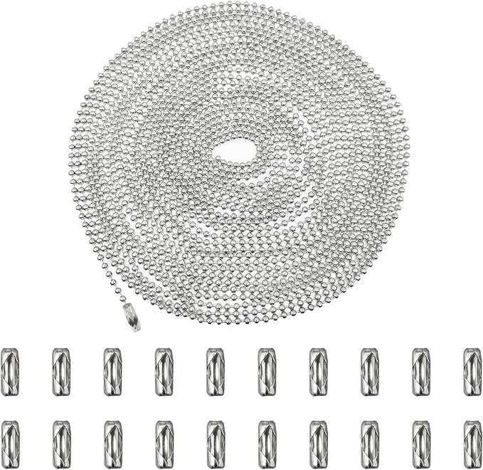 33 Feet Ball Chain Necklace, 2.4mm Ball Bead Chain with 30 Pieces Connectors Clasps, Metal Ball Chain for Dog Tag, Ceiling Fan Pull Chain Extender, Jewelry Making Kit, DIY Crafts (Silver)