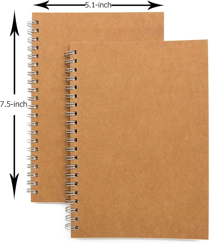 DSTELIN Blank Spiral Notebook, 9-Pack, Soft Cover, Sketch book, 100 Pages / 50 Sheets, 7.5 inch x 5.1 inch (Brown)