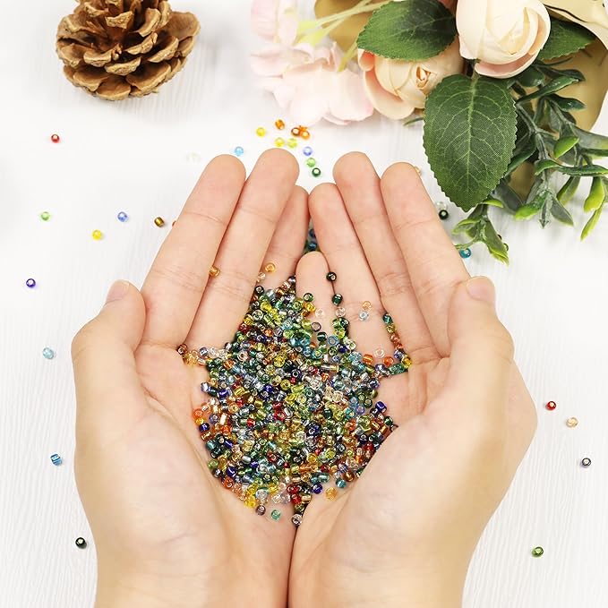 Size 3mm Glass Seed Beads About 6800pcs in Storage Box, 8/0 Small Craft Seed Beads for Bracelet,Earring,Jewelry Making (280Pcs Per Color, 24 Colors)