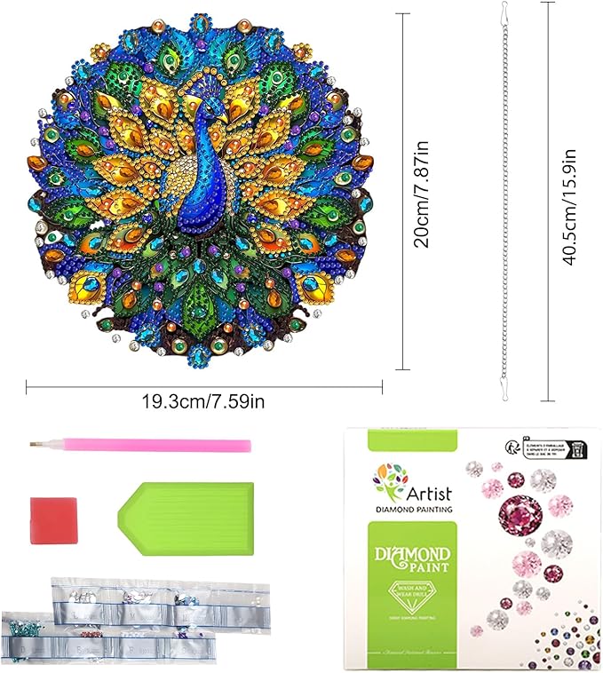Lxmsja DIY Stained Glass Peacock Diamond Painting Hanging Ornament, Double-Sided Acrylic Jewels and Pearls Diamond Art Kit, Special Shaped Suncatcher Hanging Pendant Window Art Kit