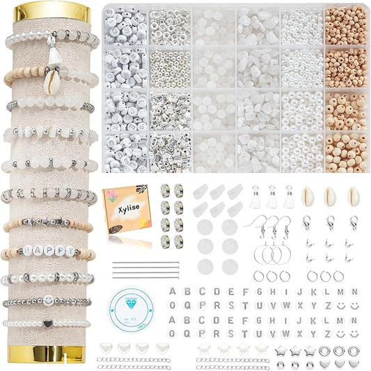 xyliise bracelet making kit natürliche perlen set for adults beads for bracelets silver jewelry making supplies diy jewelry necklace earrings (cz006-white jade)