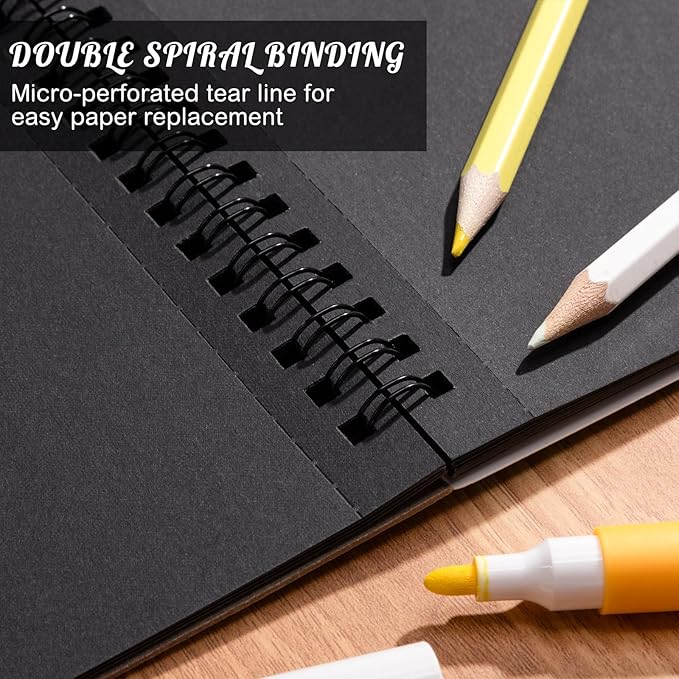 30 Sheets Black Paper Sketchbook, 98lb/160gsm Heavyweight Black Sketch Pad 9×12in, Acid-Free Drawing Paper, Spiral Bound Sketch Book for Kids, Teens, Artist