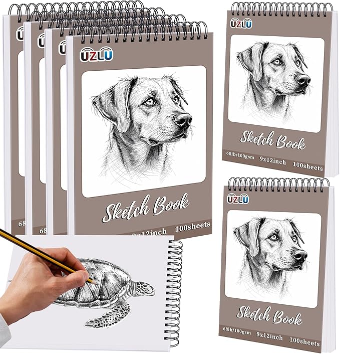 6 Pcs Sketch Book Bulk 9 x 12 In 600 Sheets Top Spiral Bound Sketch Pad Drawing Paper 100 Sheets Each Acid Free Mixed Media Sketchbook 68lb/100gsm Art Supplies for Beginner Artist