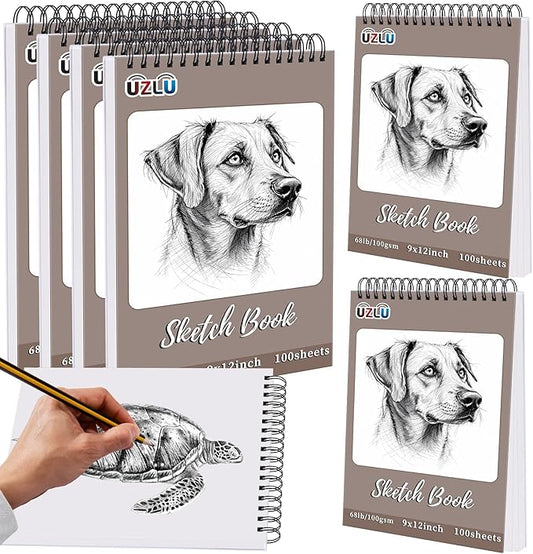 6 Pcs Sketch Book Bulk 9 x 12 In 600 Sheets Top Spiral Bound Sketch Pad Drawing Paper 100 Sheets Each Acid Free Mixed Media Sketchbook 68lb/100gsm Art Supplies for Beginner Artist