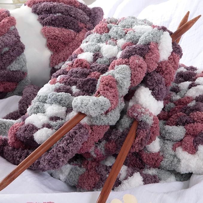MABOZOO Tie Dye Chunky Yarn for Crocheting & Knitting, 8 Pack - Soft Plush Red Fluffy Jumbo Chenille Yarn,Giant Thick Fuzzy Bulky(29 yds, 8 oz Each Skein)