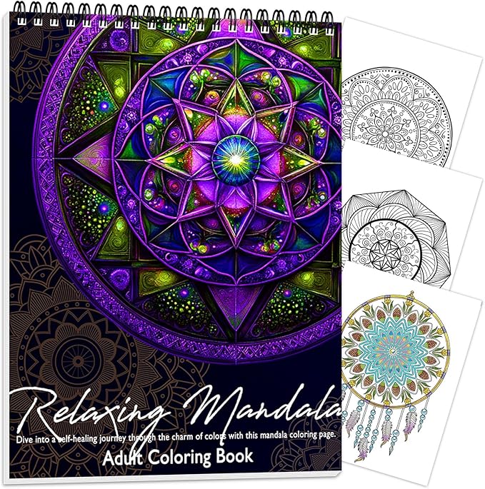Coloring Book for Adults Relaxation, Mandala Adults Coloring Book for Women Spiral Bound Single-Sided Print Mindfulness Relaxing Gifts for Women to Stress Relief & Relieve Anxiety