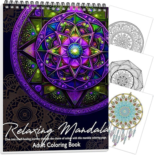 Coloring Book for Adults Relaxation, Mandala Adults Coloring Book for Women Spiral Bound Single-Sided Print Mindfulness Relaxing Gifts for Women to Stress Relief & Relieve Anxiety