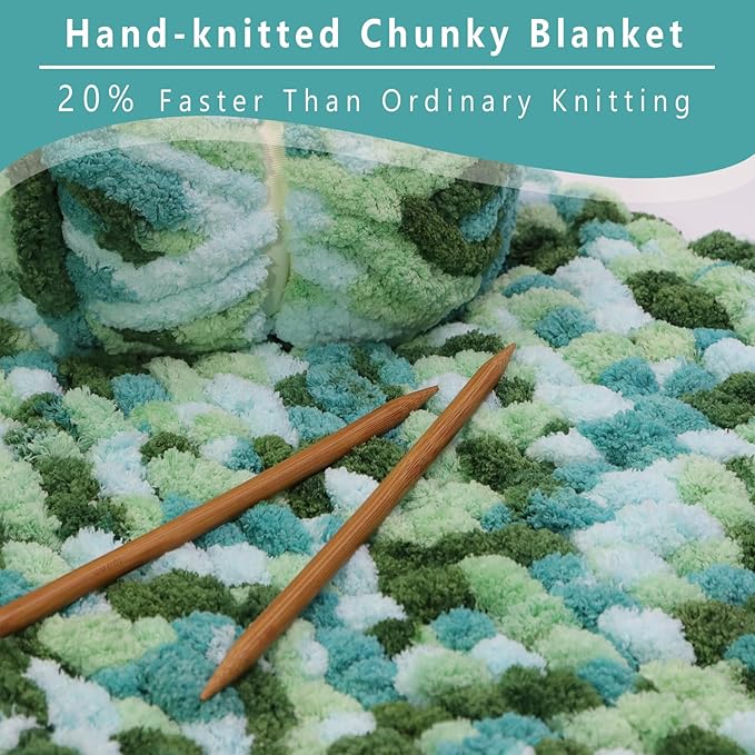 8 Pack Chunky Yarn for Hand Knitting - Chenille Blanket Yarn for Crocheting Blankets - 223 Yds/63.7 Oz Rainbow Ombre Yarns - Super Bulky Soft Thick Mixed Color Jumbo Yarns (8, Mint/Teal/Green)