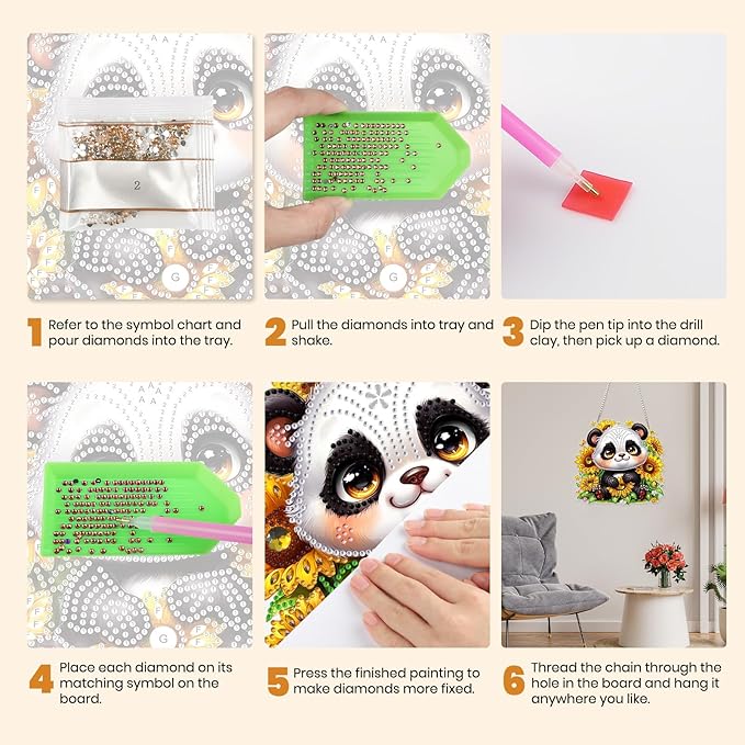 MXJSUA Panda Bear Diamond Art Hanging Kits for Adults Beginners, Crystal Diamond Suncatchers, Special Shape Diamond Painting Pendant Window Ornament Gifts for Home Garden Door Wall Decor