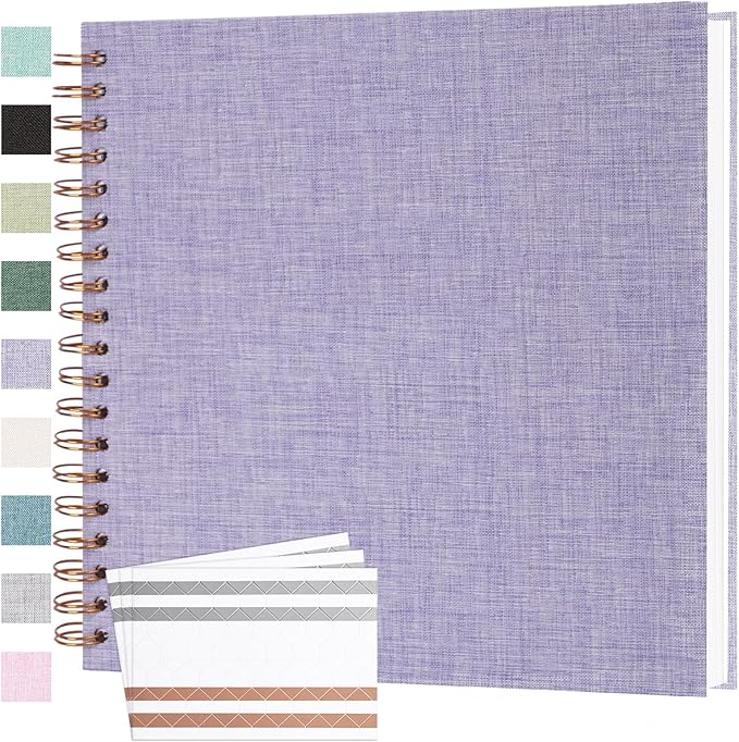 Scrapbook Photo Album 10x10 Inches 80 Pages Hardcover Kraft Paper Linen Cover Scrap Book Memory Book DIY Scrapbook Albums for Wedding Baby Boyfriend Travel Anniversary Family, Purple