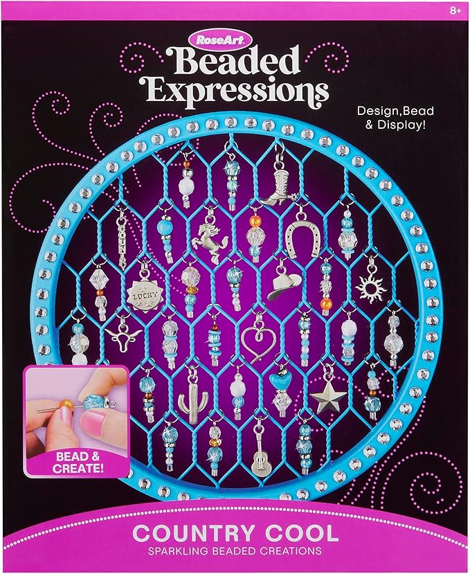 RoseArt Beaded Expressions Country Cool DIY Beaded Sun Catcher Craft Kit - Create Sparkling Country-Style Designs with Charms & Beads – Bead, Design & Display, Ages 8+