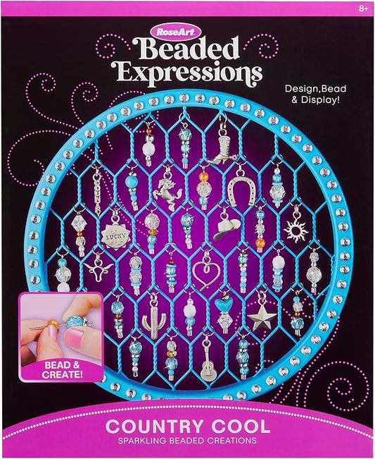 RoseArt Beaded Expressions Country Cool DIY Beaded Sun Catcher Craft Kit - Create Sparkling Country-Style Designs with Charms & Beads – Bead, Design & Display, Ages 8+