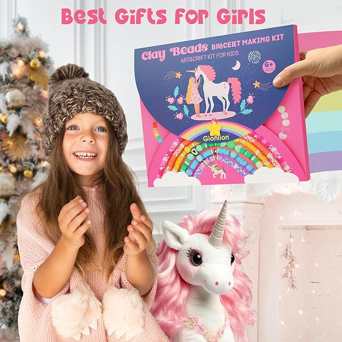 Gionlion Easter Basket Stuffers for Girls 8-12, Bracelet Making Kit Arts and Crafts for Jewelry Making Supplies Kit with 198Pcs Letter Beads, Unicorn/Mermaid DIY Birthday Christmas Easter Gifts