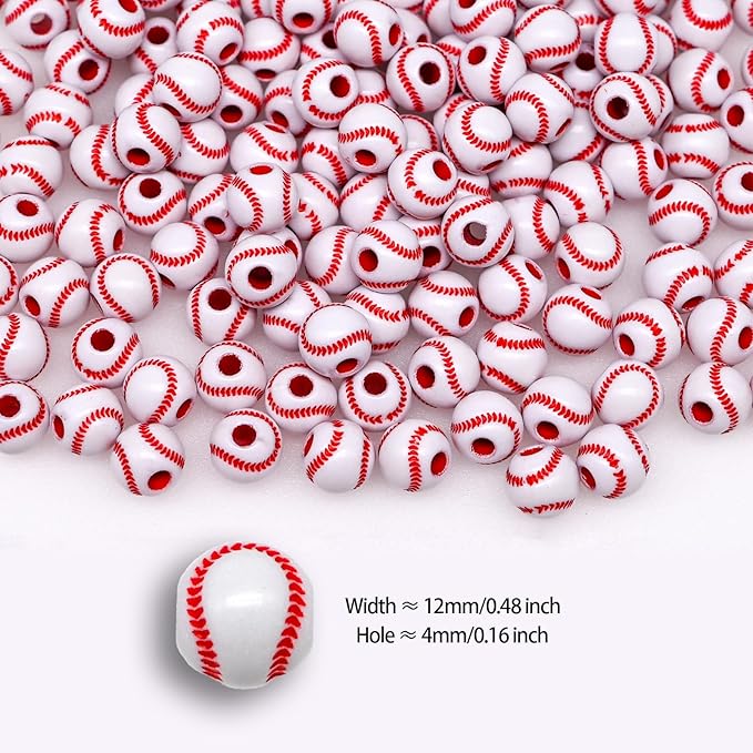 200+ pcs Baseball Beads Sport Bulk Kandi Beads for Jewelry Making, Bracelet Keychain Becklace Charm Boys Bead Kit (Baseball)